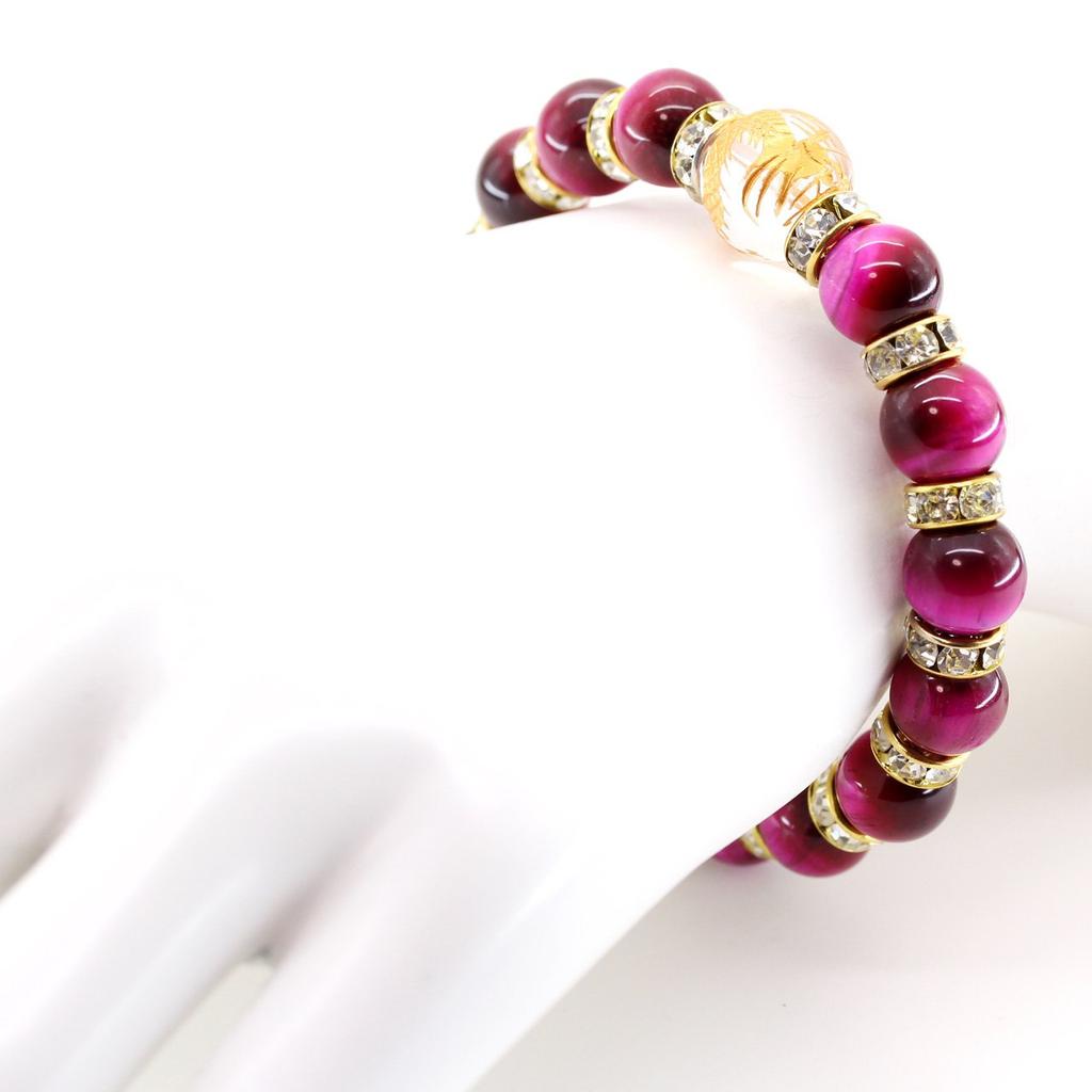 Ishiki AAAA Grade Natural Pink Tiger Eye Gold Carved Emperor Prayer Beads Power Stone for Financial and Professional Luck Stone, 10mm, Five-Clawed