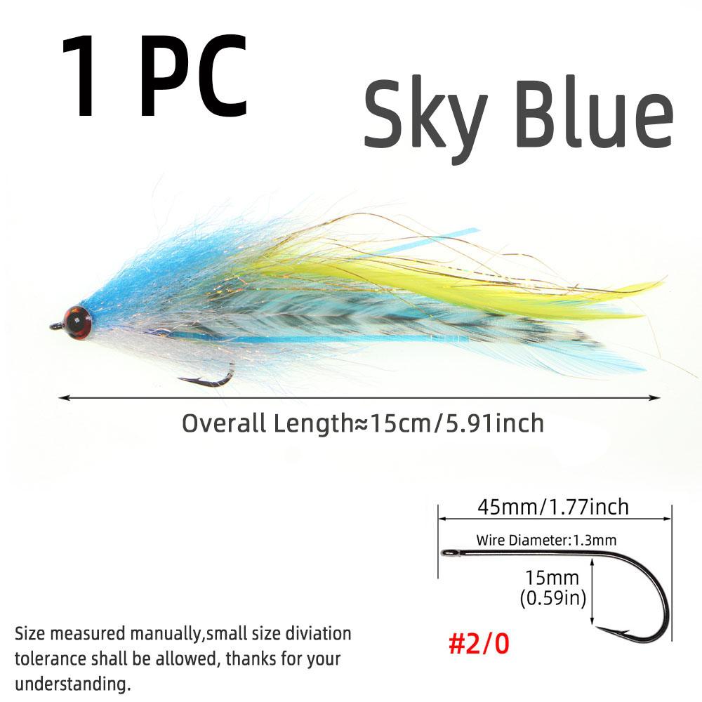 1PC #2/0 Big Streamer Saltwater Fly Grizzly Hackle Big Game Flies Salmon Bass Pike Trout Chub Fishing Artificial Lure Baits