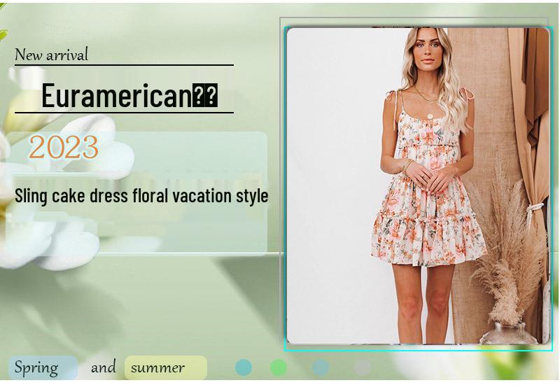 2026 Women's Floral Camisole Cake Dress - European Style for Spring/Summer Vacation