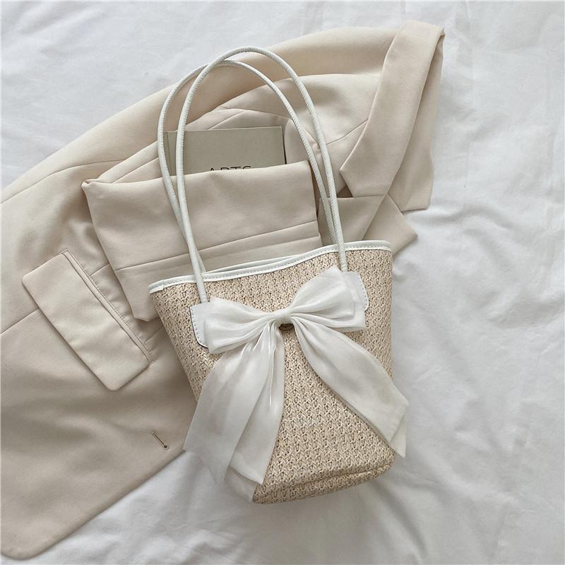 Newest Women Straw Handbags Fashion Holiday Totes Lovely Bow Shoulder Bags Fashion Beach Bags 3 Colors Drop Shipping