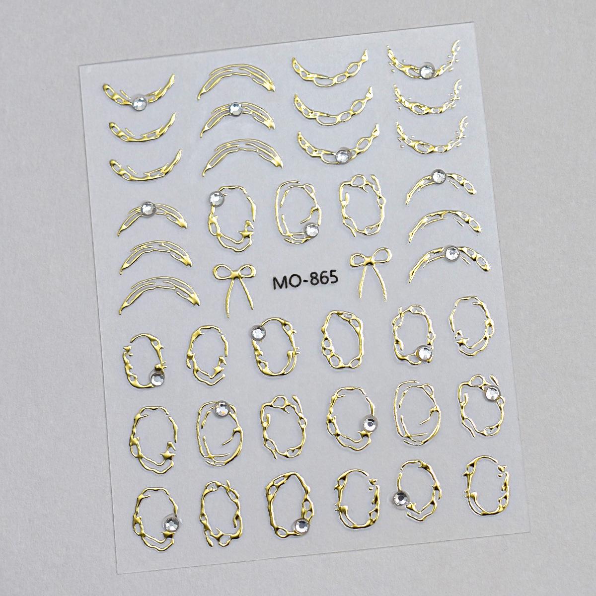Crystal Diamond French Nail Art Stickers: Embossed, Irregular Metal Frame, Cat Eye Design in Gold & Silver