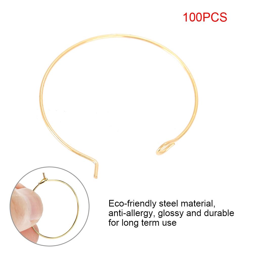 100 Pcs Steel Circle Earring Loops Wine Glass Hoop Ring Jewelry Findings (Gold, 30 * 25mm)