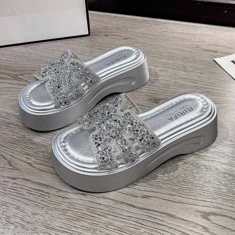 

Тапочки женские для улицы, увеличивающие рост, летние новые, в стиле маленького ароматного ветерка, жемчужная мягкая подошва, пляжные, фея, тапочки, увеличивающие рост 40