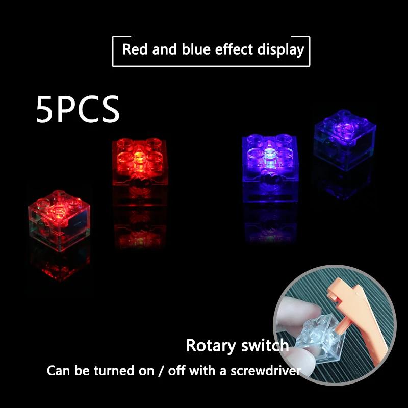 Non-Toxic 5Pcs 2X2 Dot Led Light Up Colorful Accessories Light-Emitting Classic Brick Building Blocks Compatible All Brands Light