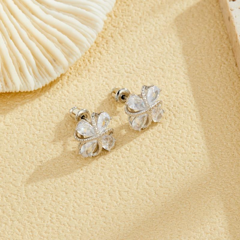 New Fashion Shiny Zirconia Inlaid Rose-shaped Stud Earrings Women's Trend Luxury Copper Earrings Birthday Party Jewellery Gifts