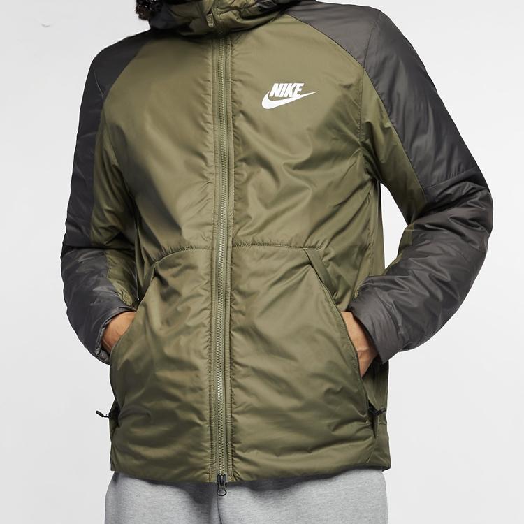 Nike Logo Printed Casual Hooded Windproof Warm Cotton Jacket Men Jackets Army-Green AJ7957-222