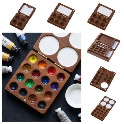 Art Supplies Walnut Wood Watercolor Palette Mini Magnetic Suction Paint Box Compact Portable Pocket Palette Travel Use
