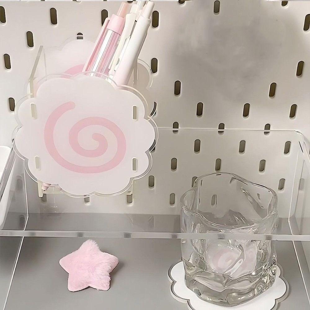 Durable Cute Sweet Pen Holder Acrylic Portable Desktop Organizers Box Multifunctional Storage Box Home Office Supplies