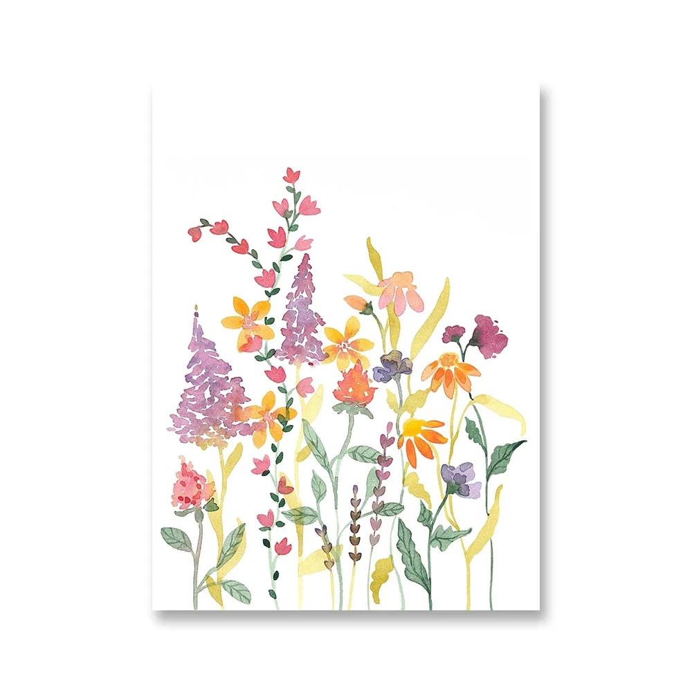 Watercolor Wildflower Flower Poster Colorful Floral Prints Plant Wall Art Canvas Painting Wall Pictures for Living Room Decor