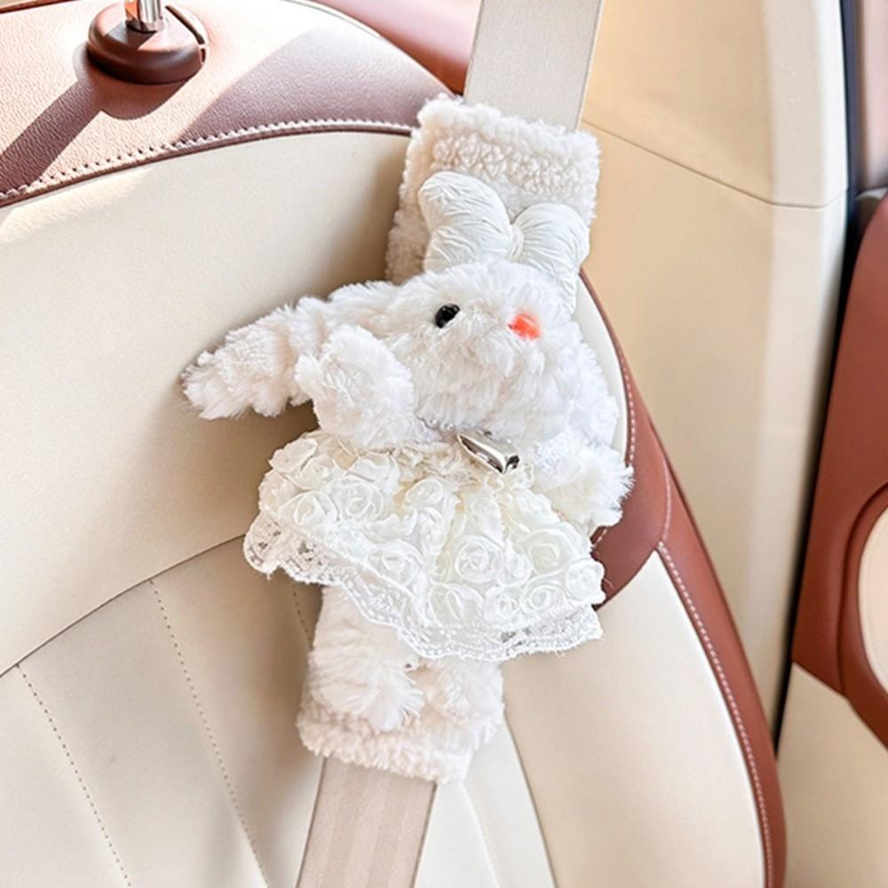 

Plush Rabbit Car Seat Strap Pads Shoulder and Neck Protection Safety Belt Cover Car Interior Decor бежевый