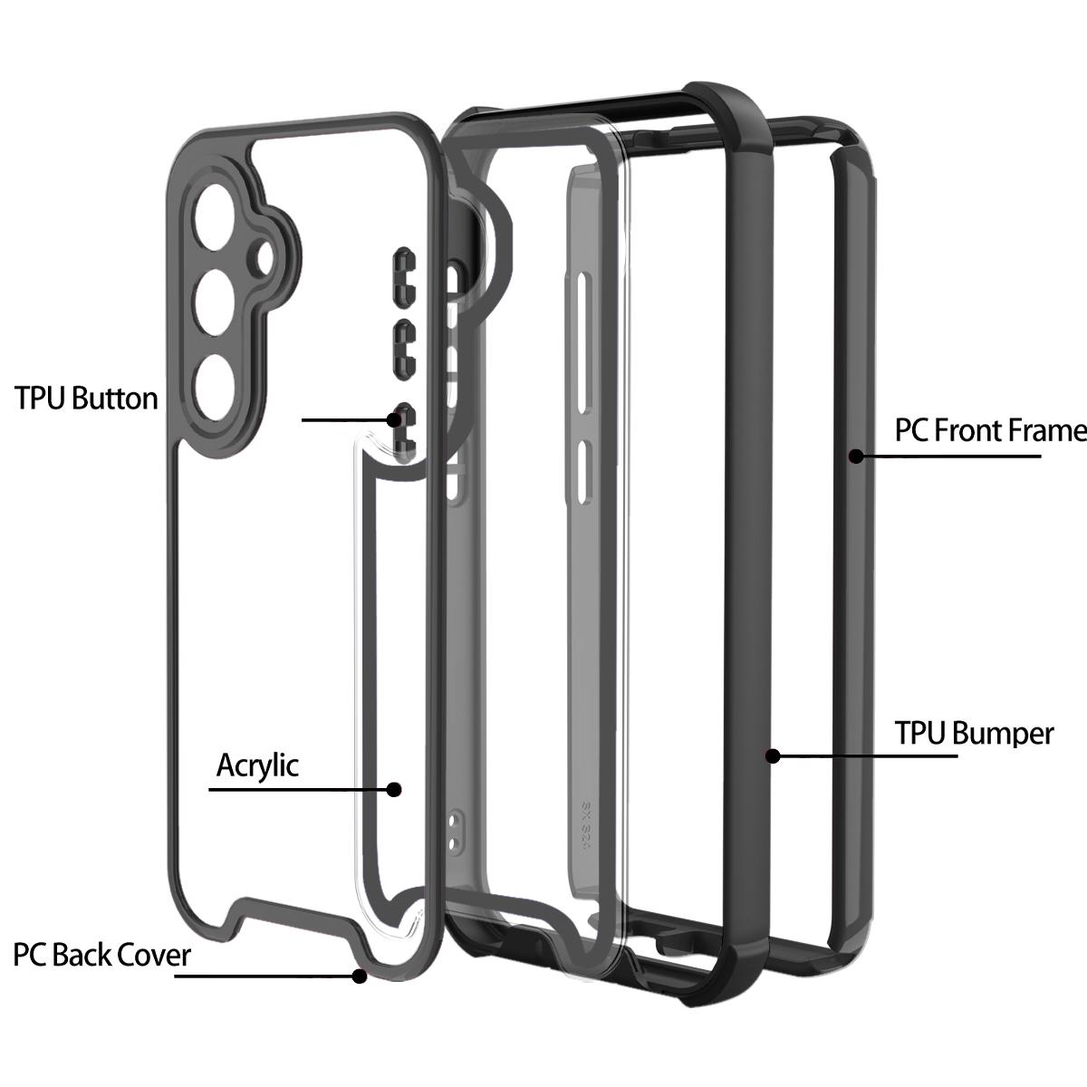 

For Samsung Galaxy S24+ Case Detachable 4 in 1 TPU+Acrylic+PC Shockproof Phone Cover Black