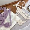 3D Rose Niche Handmade Crochet Scarf Thin Narrow Ribbon Spring Summer Fall Scarves Belt Decorative Accessories Choker Clothing