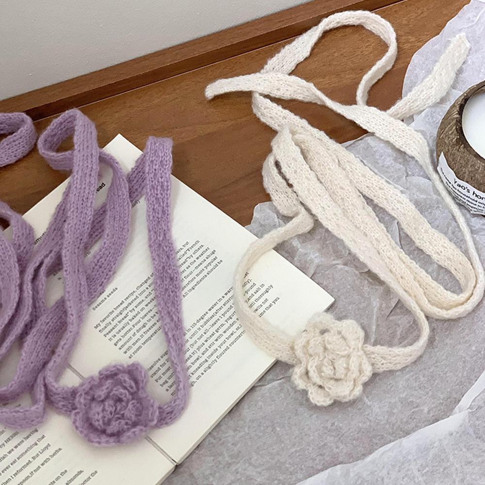 3D Rose Niche Handmade Crochet Scarf Thin Narrow Ribbon Spring Summer Fall Scarves Belt Decorative Accessories Choker Clothing