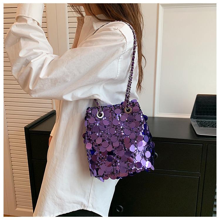 IELGY Fashion Sequined Shoulder Messenger Bag Large Capacity Bucket Bag