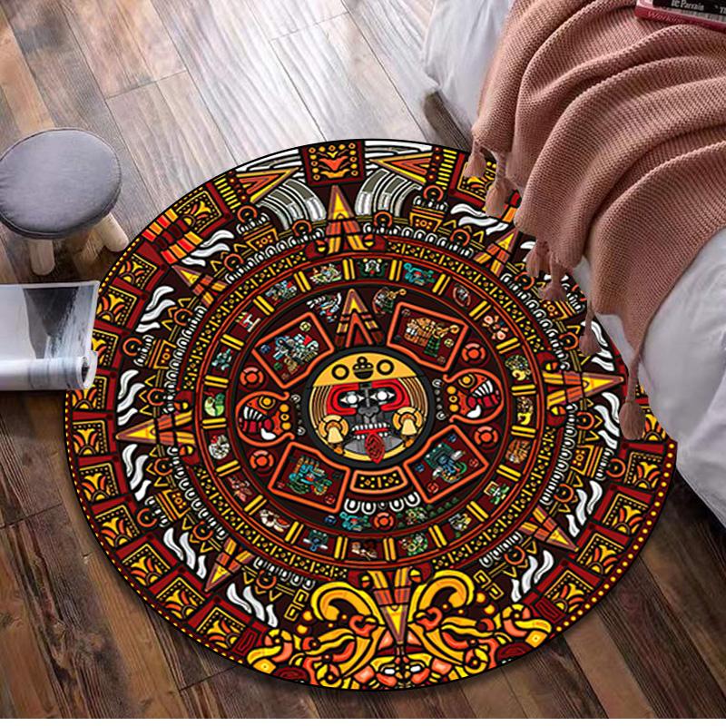 1Pc Aztec Circular Print Rug - home decoration Carpet For Living Room Bedroom Flooring Computer Chair Area Rug