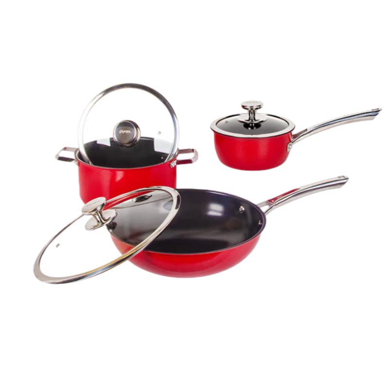 Corning Little Red Dot Titanium Glazed Cookware 3-Piece Set