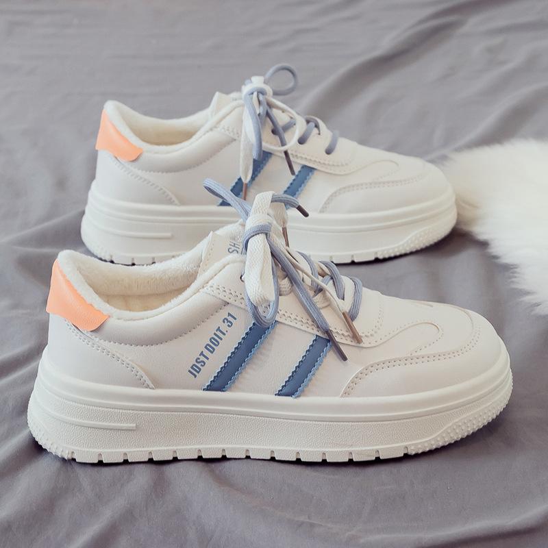 Velvet Little White Shoes Women's Autumn and Winter New Versatile Sports and Leisure Board Shoes Winter Cotton Shoes