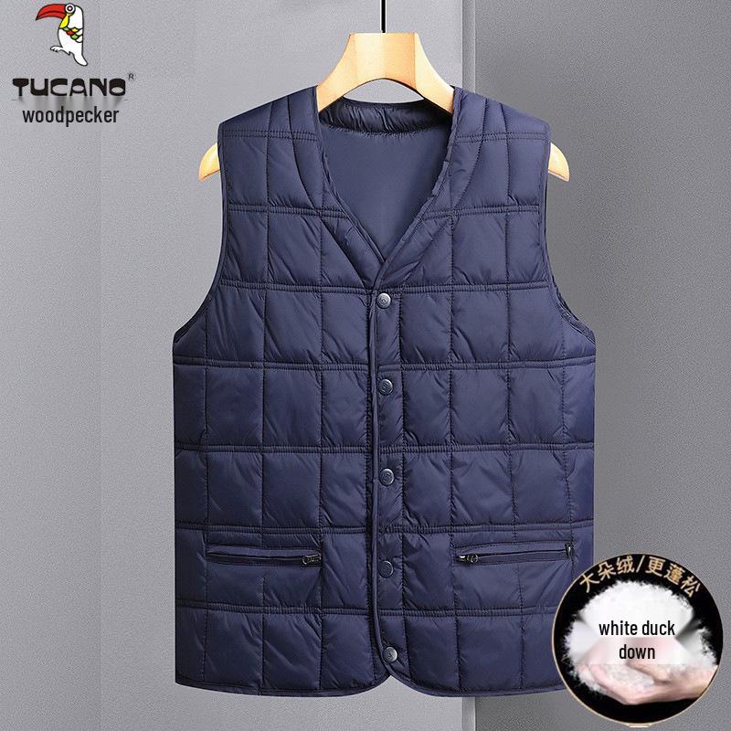 Męska zimowa kamizelka z polaru Woodpecker - Bezrękawnik z dekoltem V dla osób w średnim wieku i starszych