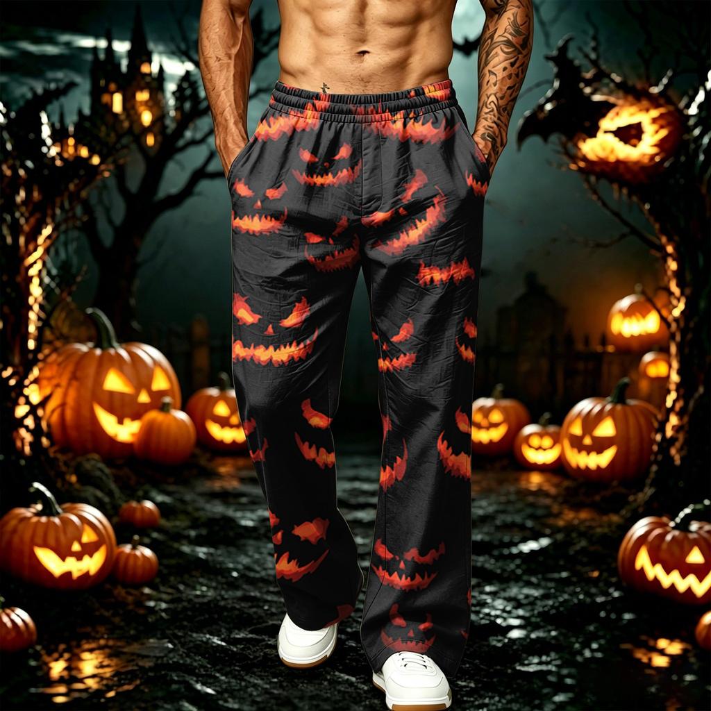 Men's Halloween Printed Sweatpants with Pockets Loose Fit Jogger Pants for Sports