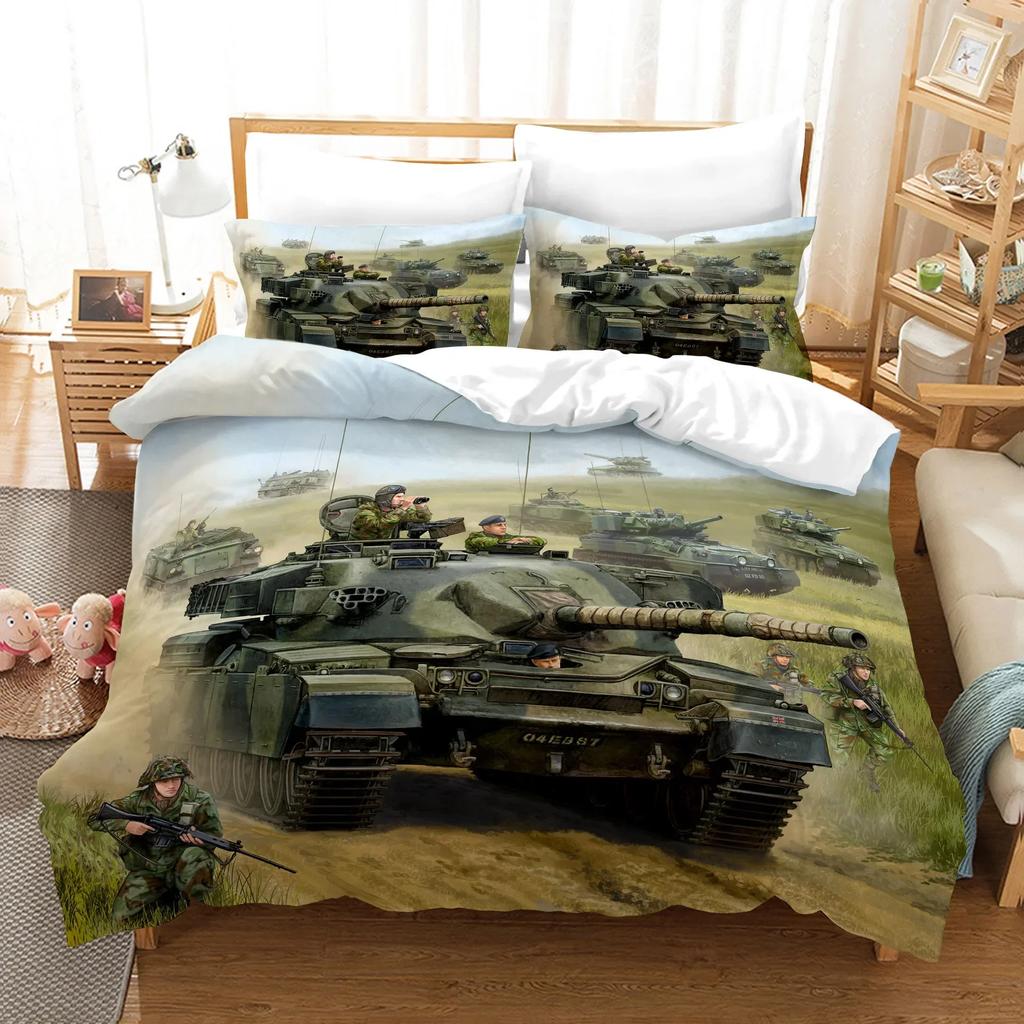 3D War Tank Comfortable Duvet Quilt Cover Pillowcase Bedding Set Children Bedroom Decoration Home Textile