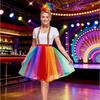 Clown Costume Set for Women Halloween Costume Circus Outfit Rainbow Tutus Skirt Feather Headband Socks Suspenders Bowtie