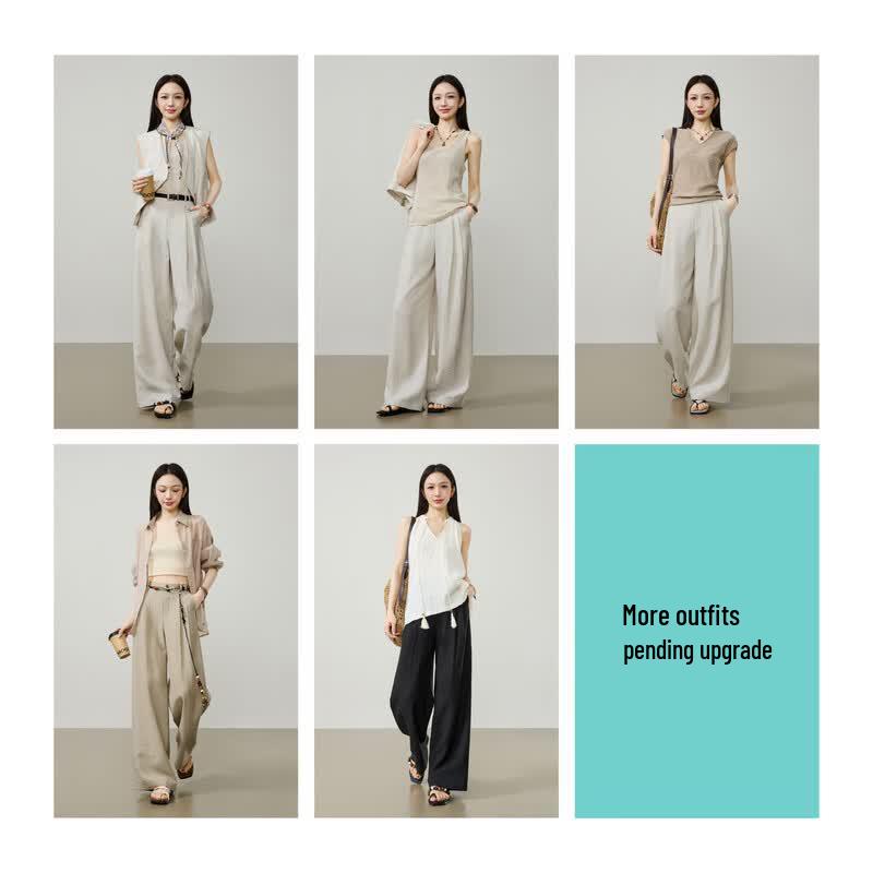 ESE-Y Women's Linen Blend Relaxed Wide-Leg Pants