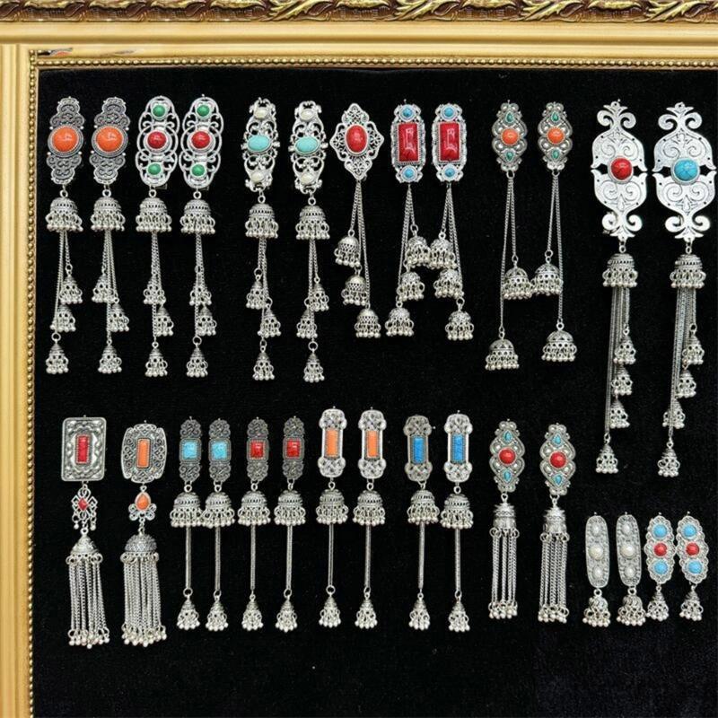 Handmade Mongolian Styles Alloy Tassels Hair Clip Ornament with Vintage Rhinestones Designs for Women Seek Unique Charm