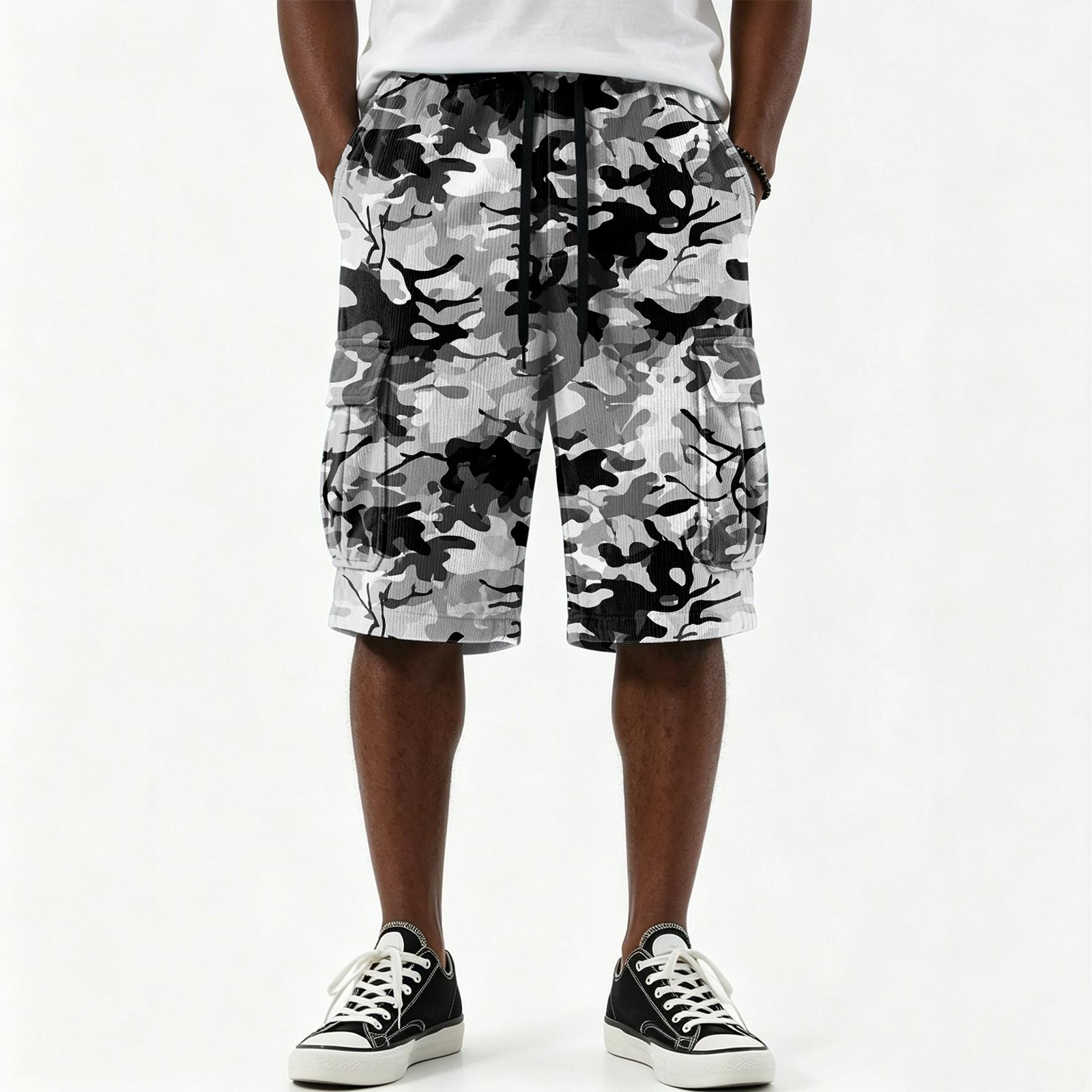 Heima E Heren Casual Gradi&euml;nt Geprinte Shorts met Trekkoord Meerdere Zakken Knie Lengte Cargo Shorts Comfortabele Pasvorm Lichtgewicht Materiaal XL