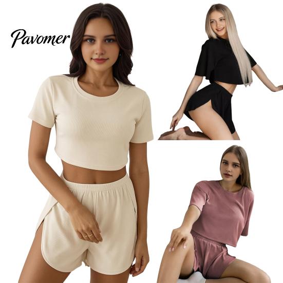 Women Pajamas Set Women's 2 Piece Pajama Sets, Soft Short Sleeve Top Sexy And Shorts Sleepwear, Summer Crew Neck Pjs Lounge Two-piece