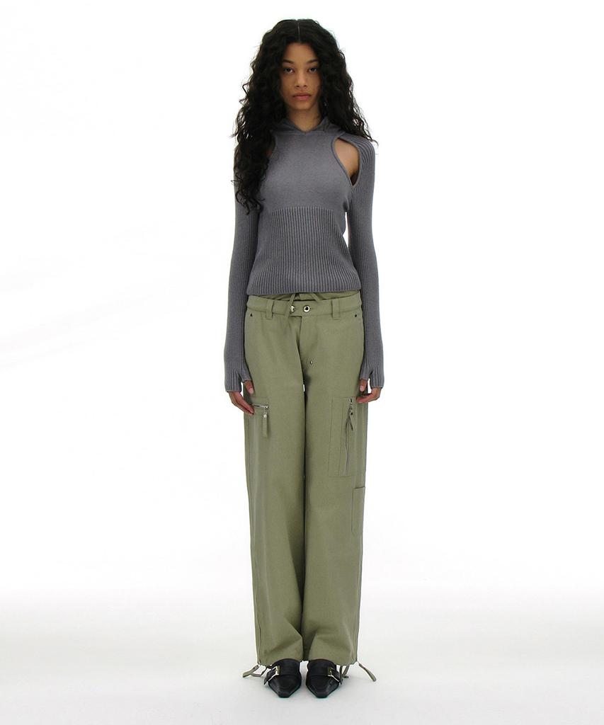 PARTIMENTO WOMEN Double Layered Waist Cargo Pants_Light Khaki