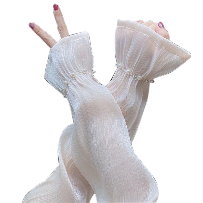 Fashion 8 Pearl Light Silk Summer Sunscreen Sleeves: Breathable, Loose Ice Silk Arm Covers for Women