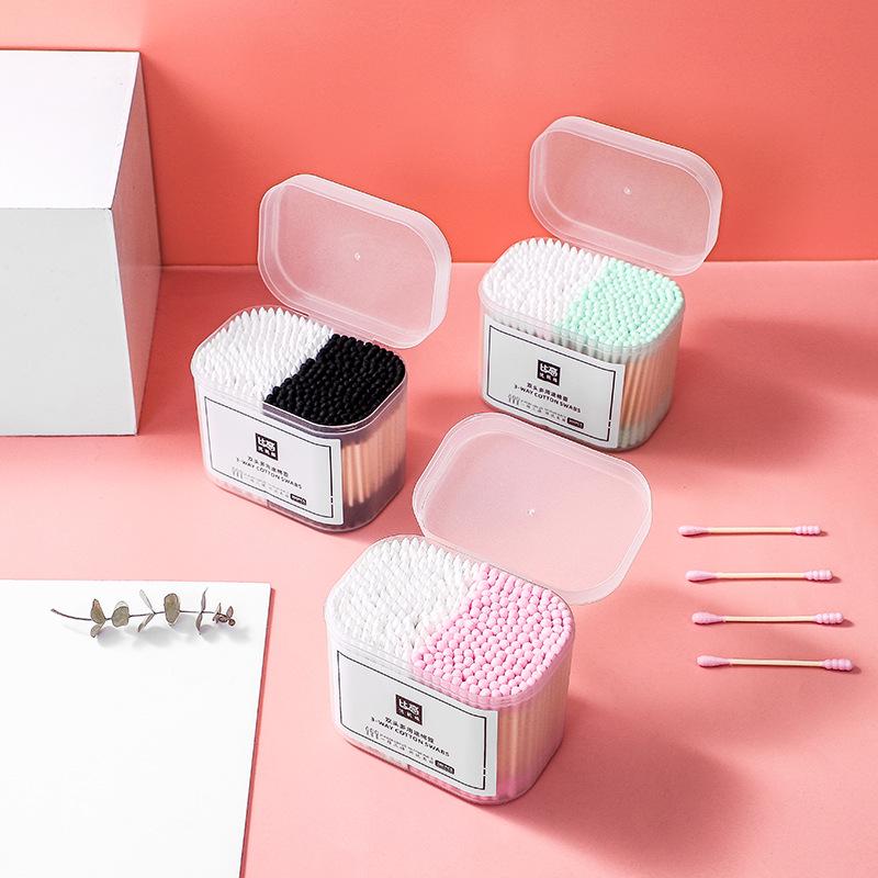 Two-Color Pointed Tip Cotton Swabs, 300-Count Box for Makeup Removal and Ear Cleaning, Ideal for Hotel and Household Use