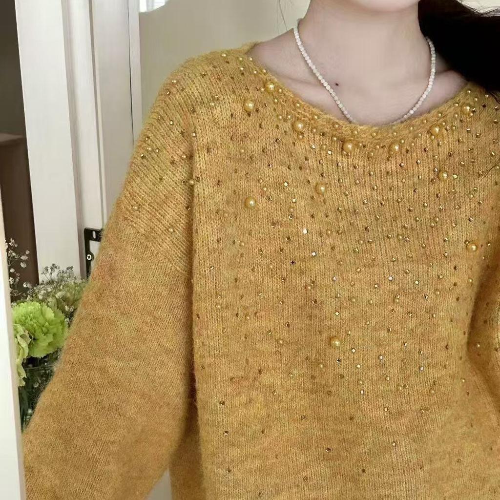Höst- och vintertröja för damer Lös design Temperamentstickad tröja Fransk tröja
