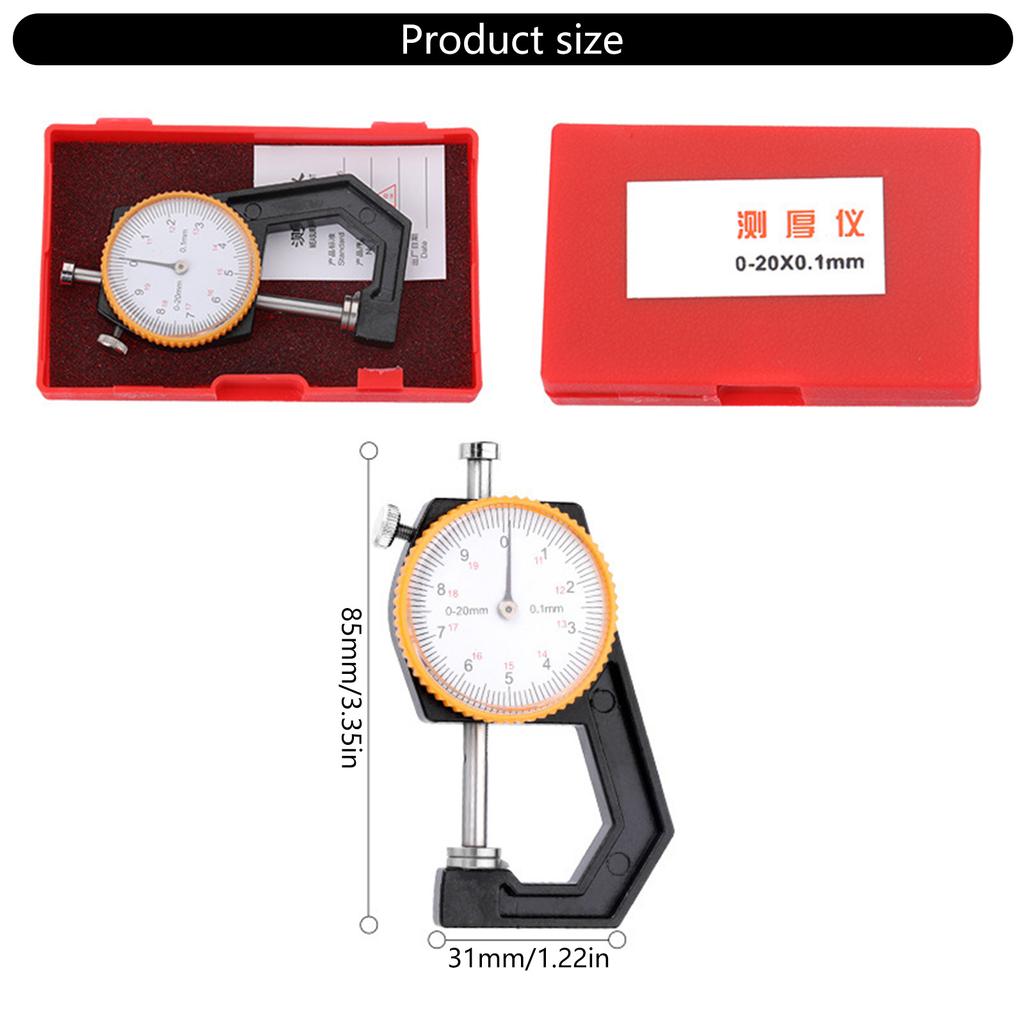 Thickness Gauge 0-20mm Ranges Dials Indicator for Jewelers Technicians Leather and Cloth Measurement with 0.1mm Accuracy