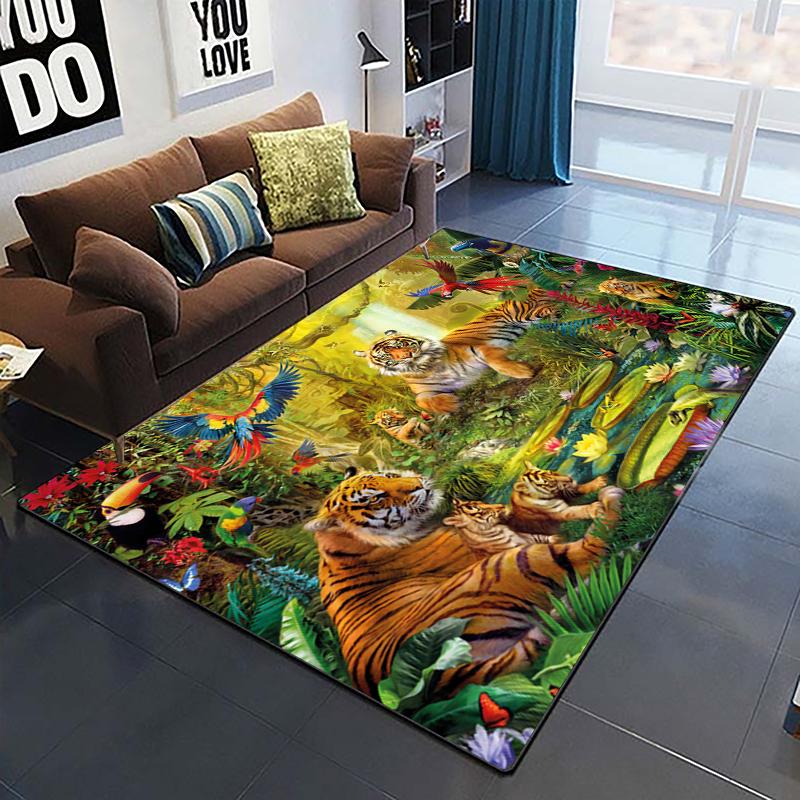 Domineering Tiger 3D Printed Carpets for Living Room Bedroom Decor Jungle Animals Carpet Home Bedside Floor Mat Play Area Rugs