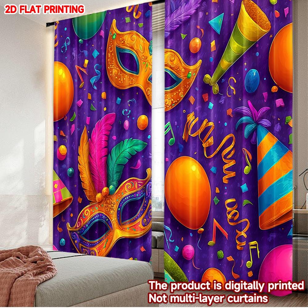 2D flat printing 2pcs Curtain Window Curtains Carnival Celebration Elements(1) Digital Printed Polyester Drapes Festive Wall