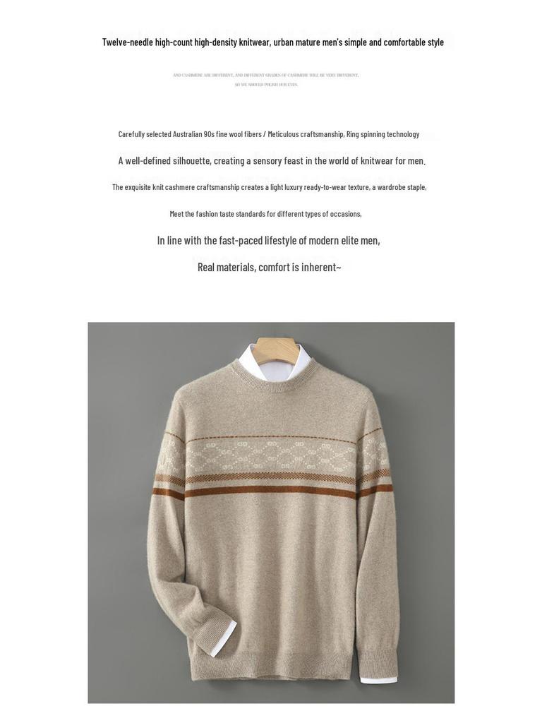 Men's Color Block Wool Pullover - Warm, Thickened Round Neck Knitwear for Autumn/Winter 2025