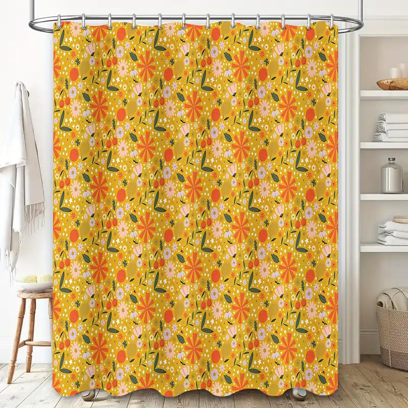 Tenda da Doccia Floreale Motivo Botanico Ispirato alla Natura Decorazione Bagno Stile Farmhouse Vintage Tessuto Lavabile Sfondo
