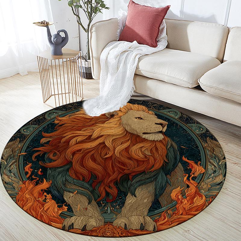 

Lion s Flame,Round Area Rug,Carpet Rug for Living Room Bedroom Sofa Playroom Decor,Non-slip Floor Mat 80cmx80cm