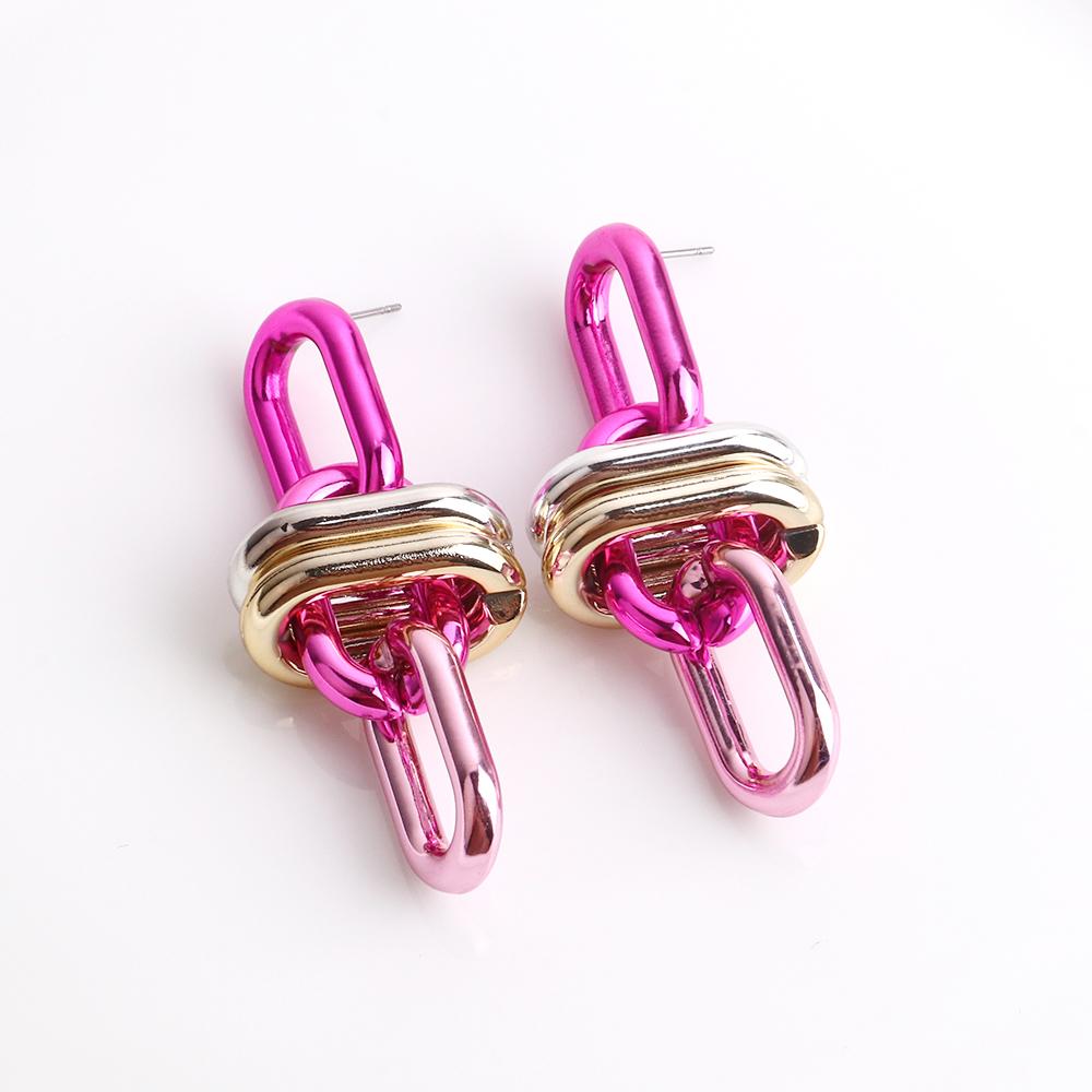 New Goth Metallic Pink Blue Acrylic Drop Earrings for Women Vintage Long Chain Dangle Earrings Hip Hop Punk Party Jewelry Gifts