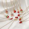 Lovely Fruit Sweet Red Enamel Cherry Necklace Stainless Steel Strawberry Apple Mushroom Pendant Chain Waterproof Charm Jewelry