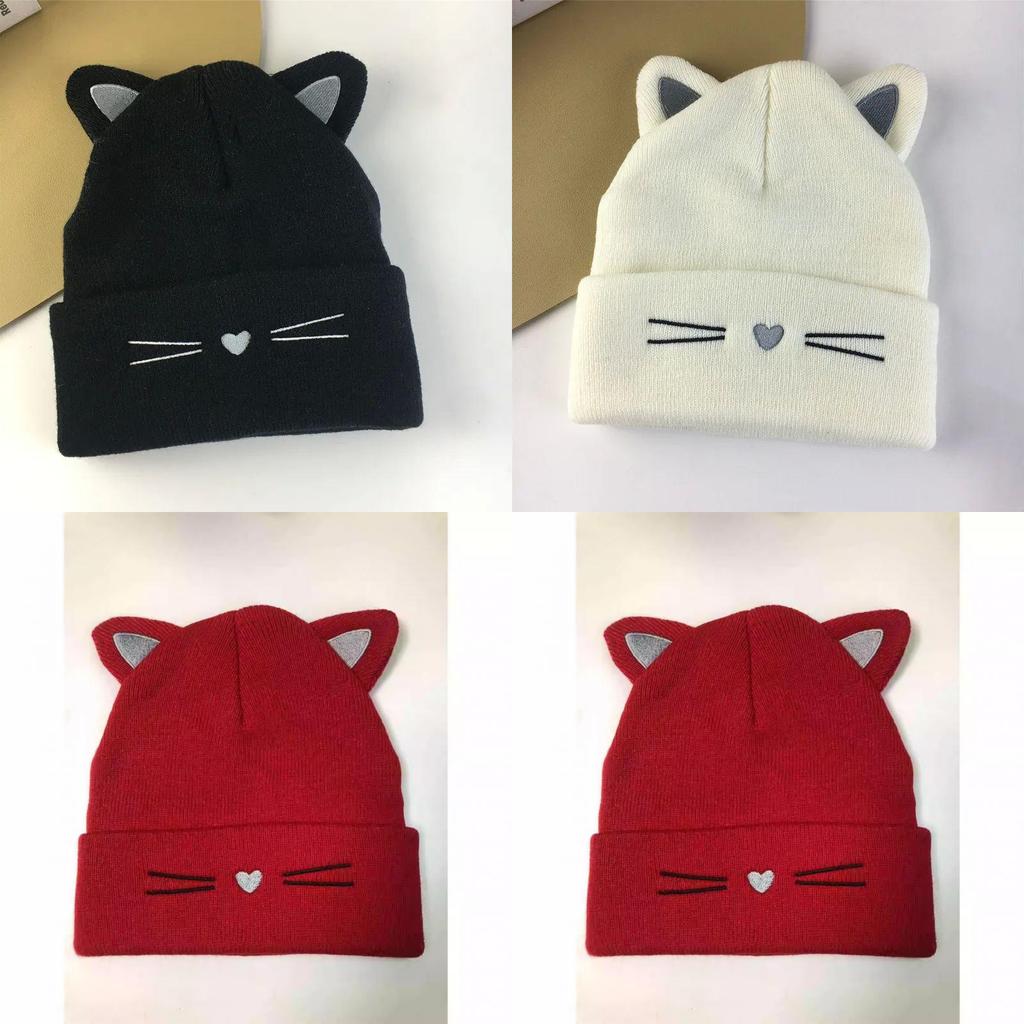 Cat Knit Hat For Women Winter Warm Velvet Polyester No Brim Cozy Outdoor Accessory