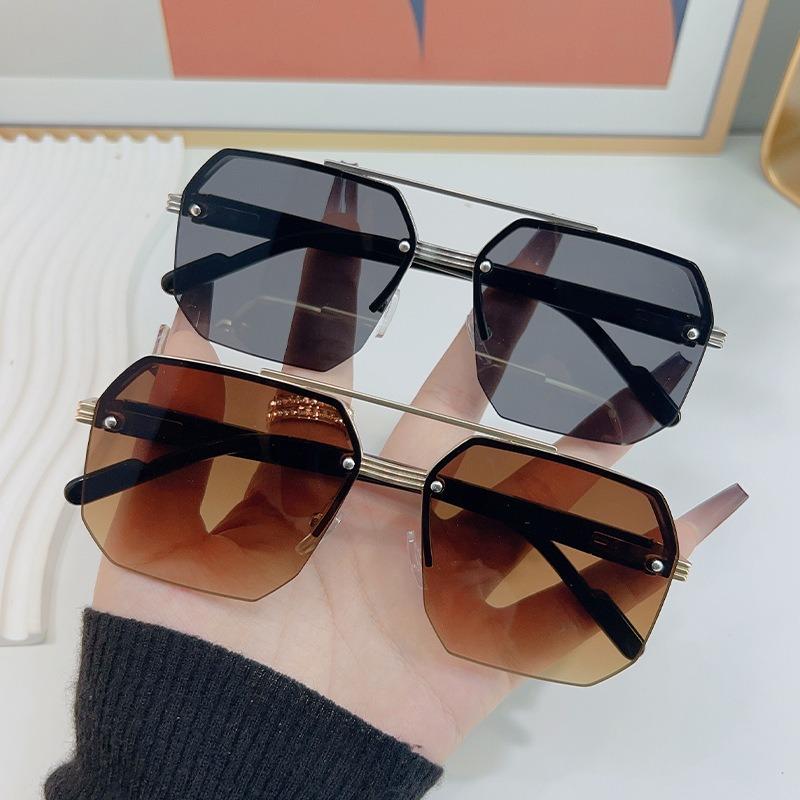 Oversize Retro Double Bridges Polygon Square Metal Men Sunglasses Fashion Gradient  Trending Women Sun Glasses