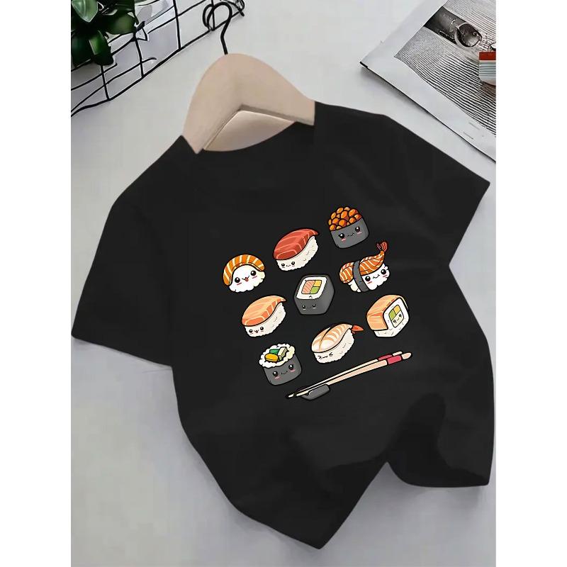 

European sizes Adorable Cartoon Sushi Design Short-Sleeve T-Shirt, New Summer Kids Clothing - 164cm чорний