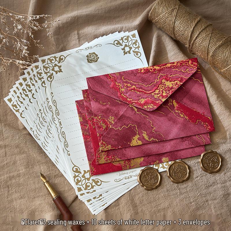 Retro Embossed Chinese Style Letter and Envelope Set with Wax Seal