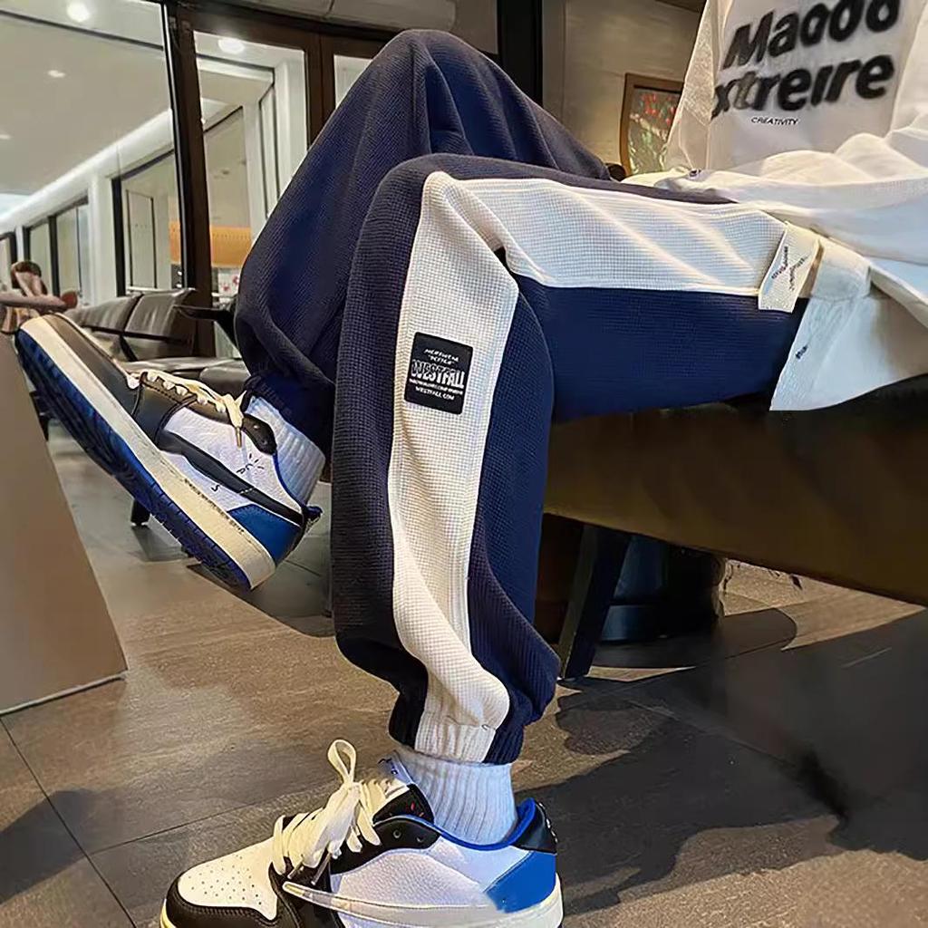 Men's Color Block College Style Cuffed Sweatpants for Spring & Autumn