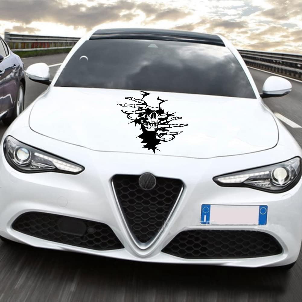JSCARLIFE 2Pcs Skull Car Body Sticker, Self-Adhesive Vinyl Graphics Decals for Car/Truck, Universal Car Hood Body Side Rear Window Stickers