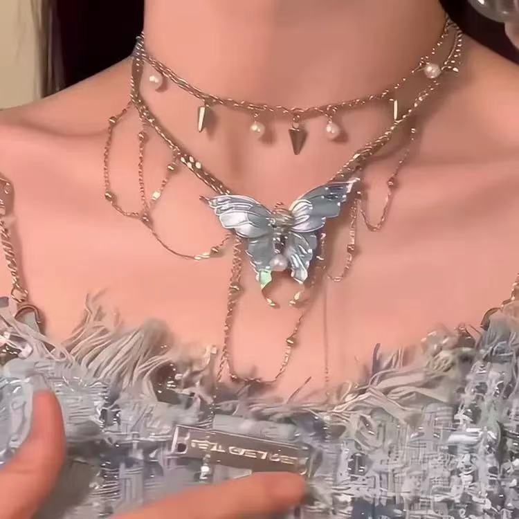 Super Fairy French Butterfly Drop Glaze Beaded Necklace Niche Design Sense Temperament Fashion Style Necklace