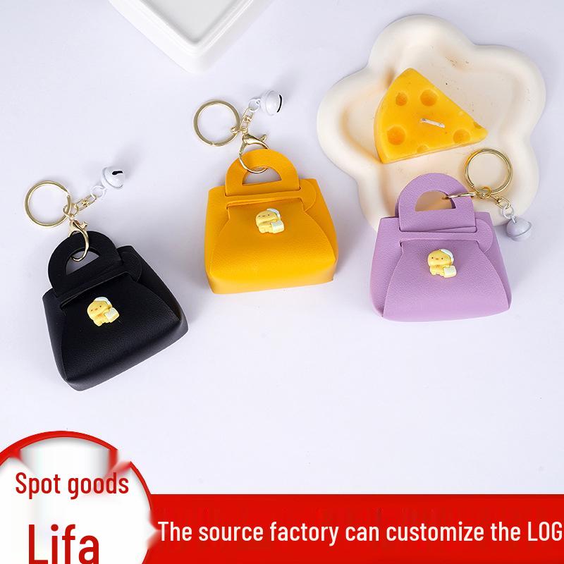 Korean Cartoon Couple Keychain Bag: Cute PU Charm & Earphone Holder Gift Pendant