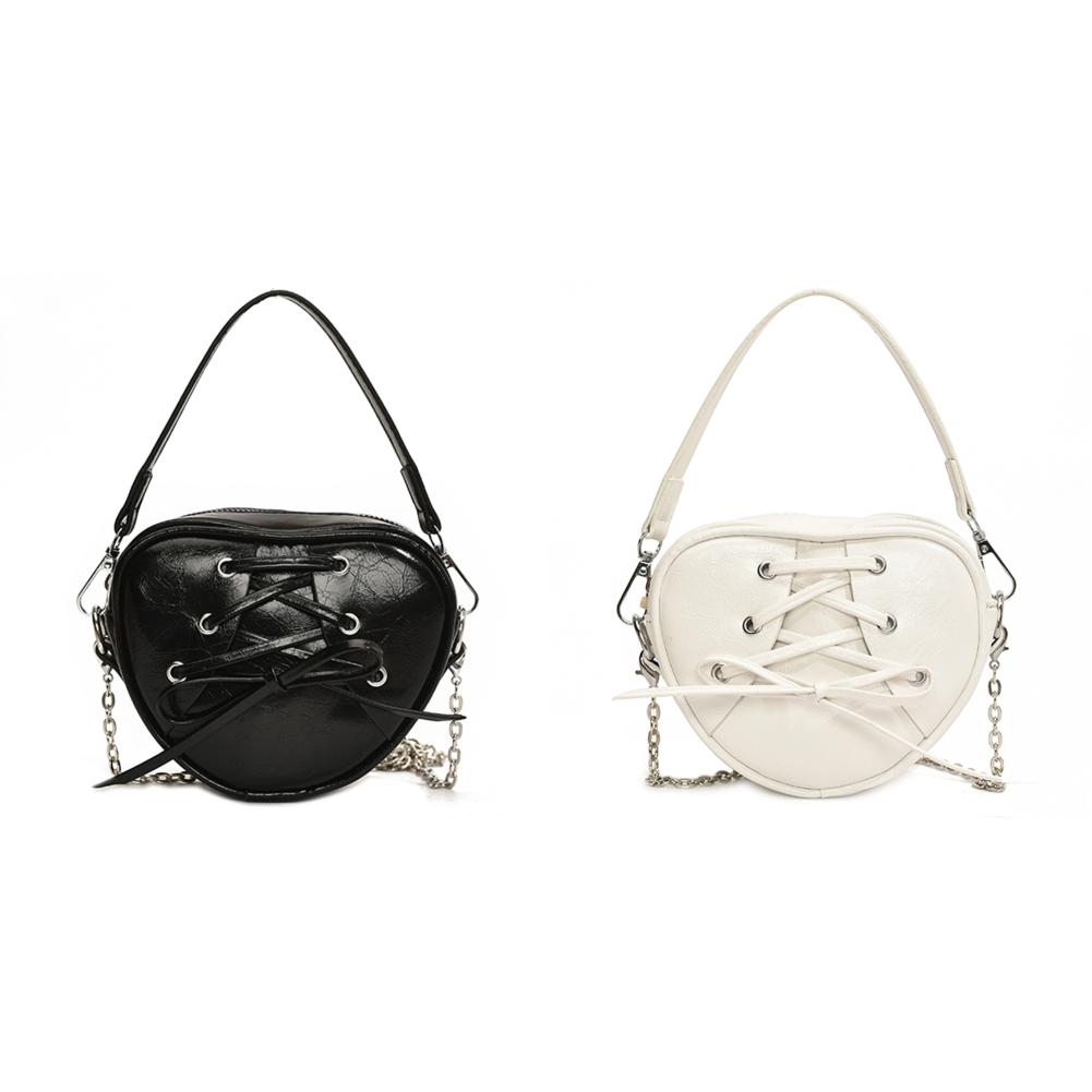 

T0# Women Stylish Crossbody Bag PU Heart Shaped Handbag for Outdoor Travel (Blac